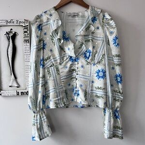 Fairycore Never Fully Dressed Sunniva Satin Floral Ruffle Feminine Blouse Size 6